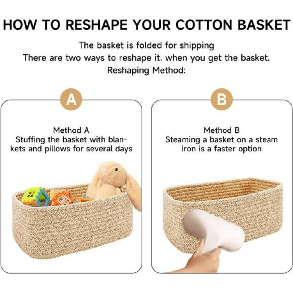 3 Pack Woven Cotton Storage Baskets Small Shelf Closet Organizer Bin Set - Picture 7 of 8